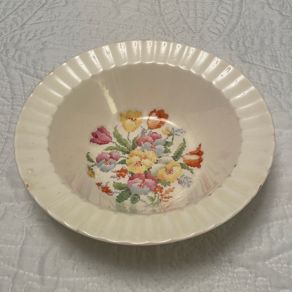 Vintage Edwin M. Knowles China Co. Cross Stitch Pattern Serving Bowl USA